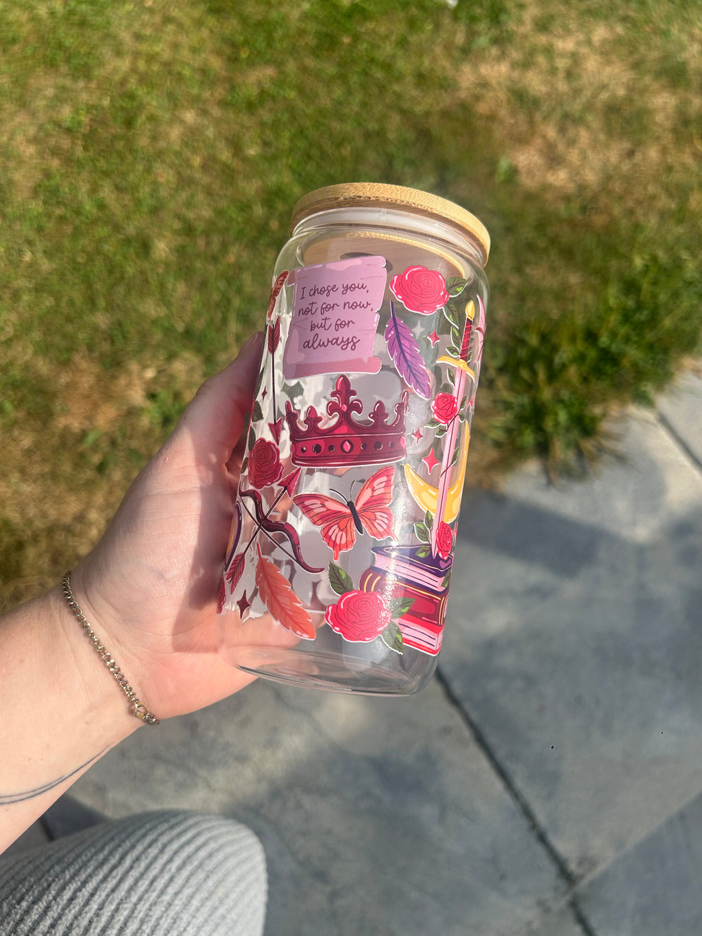 Romantasy glass can tumbler 16oz