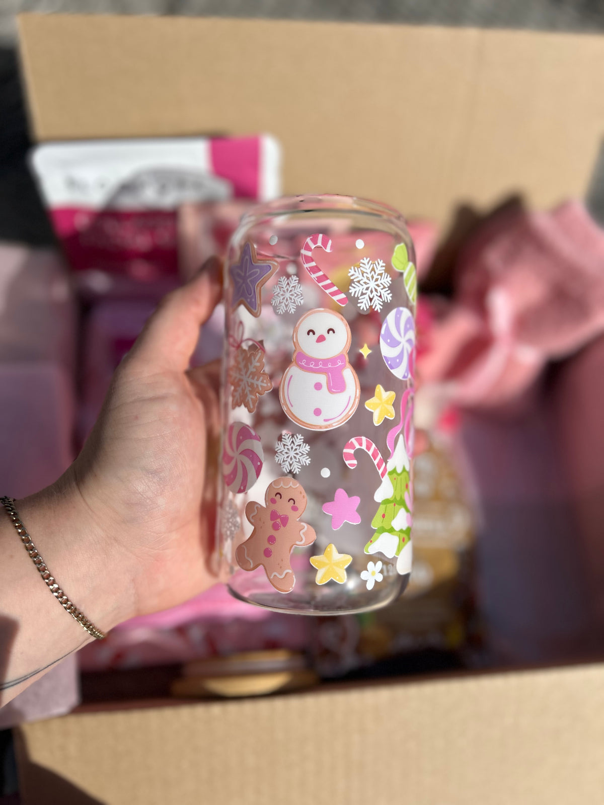 Gingerbread house glass can tumbler 16oz
