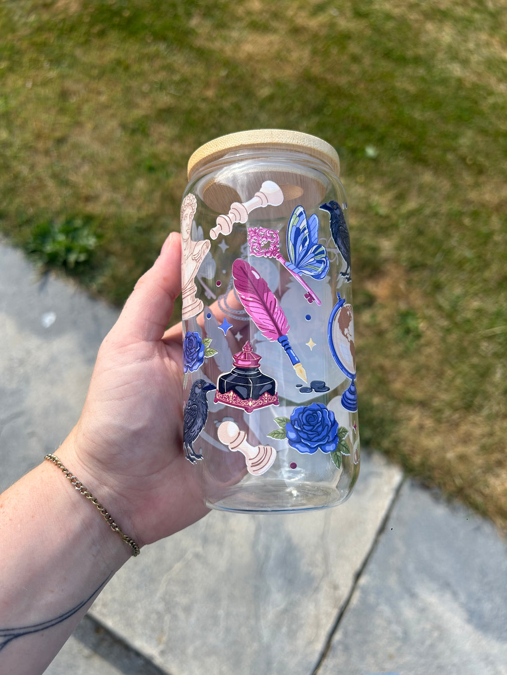 Dark academia glass can tumbler 16oz