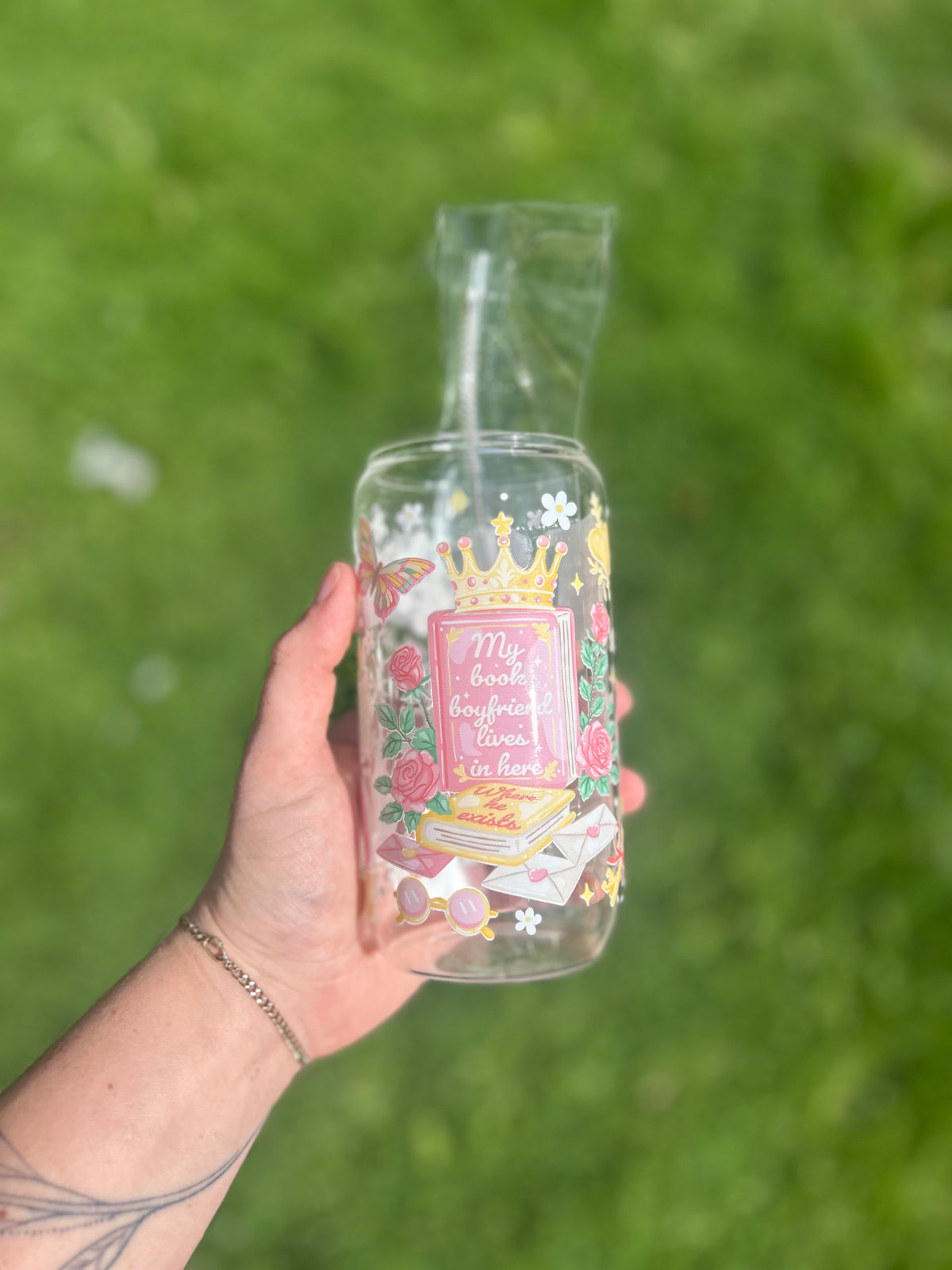 My book boyfriend glass can tumbler 16oz