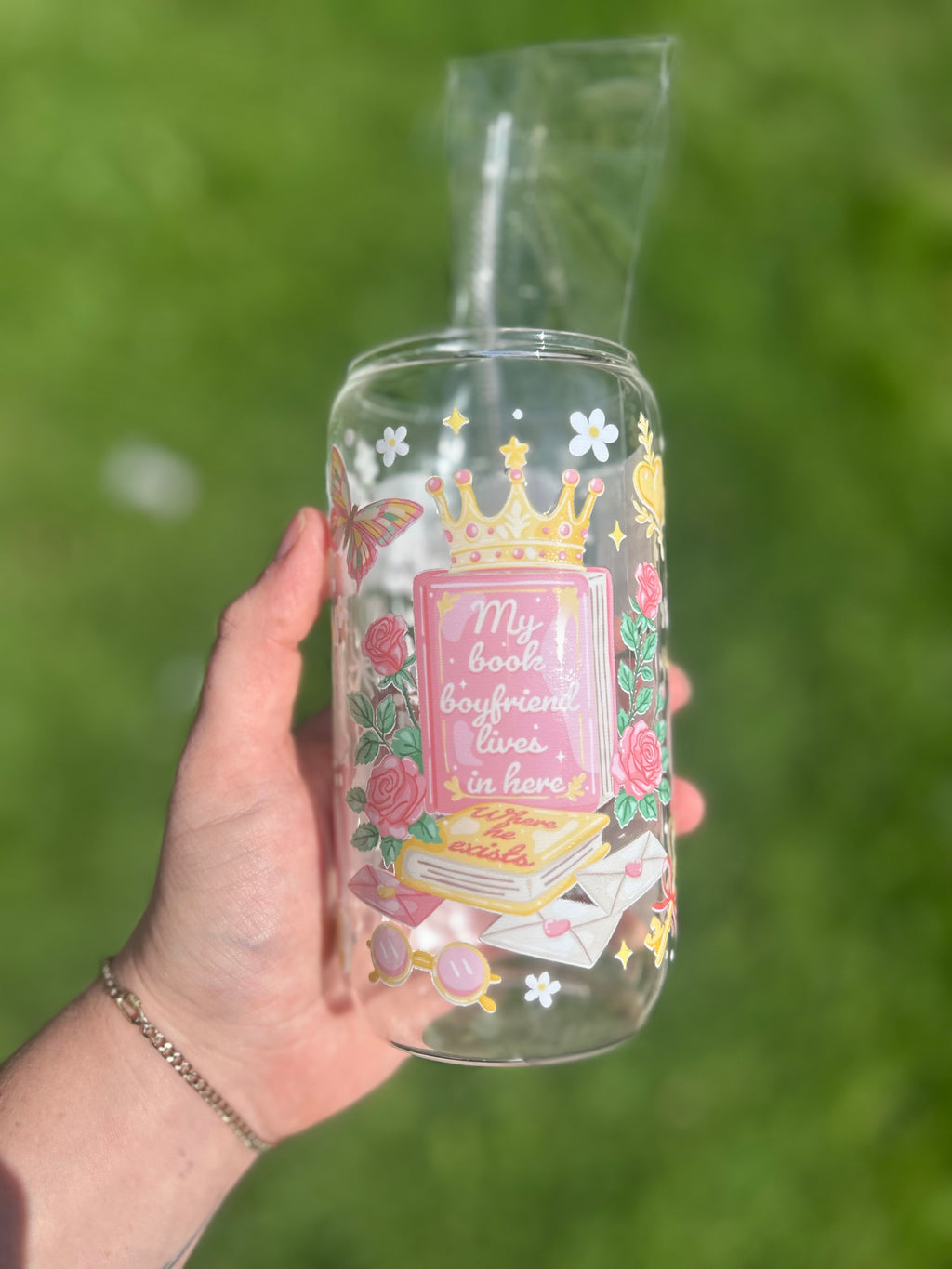 My book boyfriend glass can tumbler 16oz