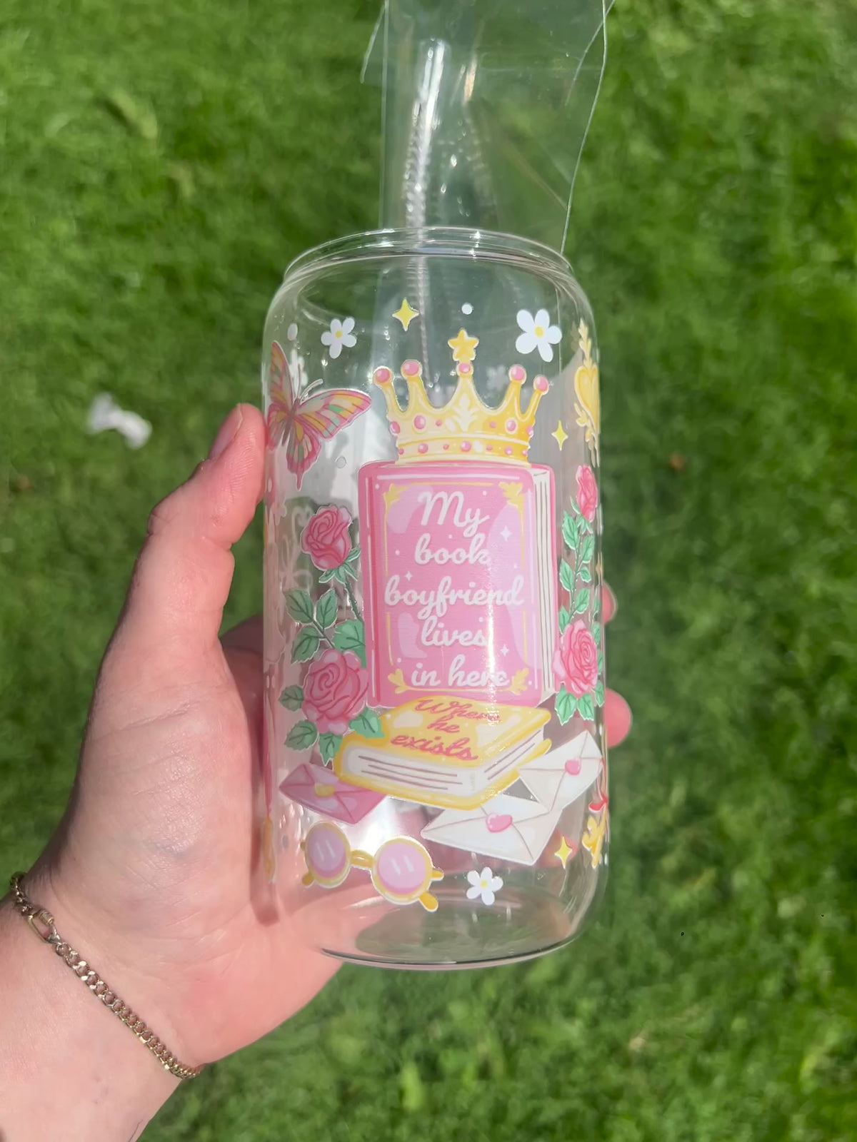 My book boyfriend glass can tumbler 16oz